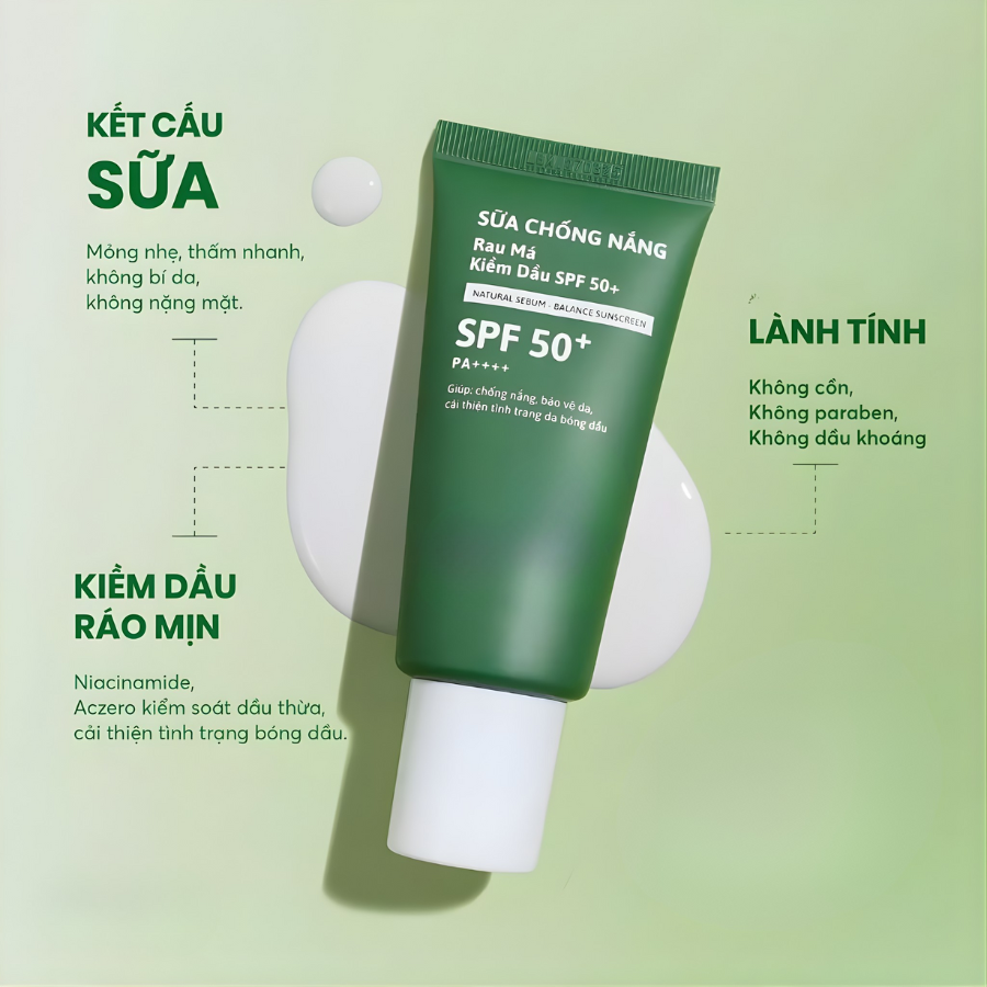 Sữa Chống Nắng Rau Má Kiềm Dầu VERLIA SPF 50+ PA++++