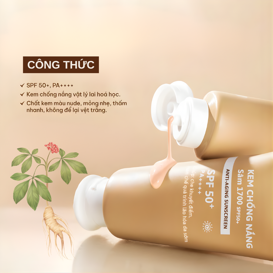 Kem Chống Nắng Sâm 1700 Ngừa Lão Hóa SPF 50+ PA++++ | Verlia 60g