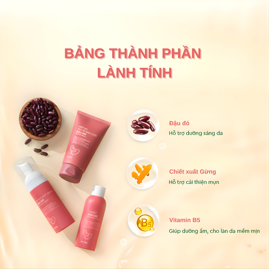 Trọn Bộ Chăm Sóc Da Chiết Xuất Đậu Đỏ | Verlia